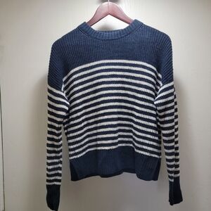 Faherty Women's Crewneck Sweater in Blue and White Stripes